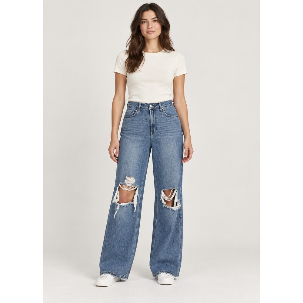 Hollister Ultra High-Rise Baggy‎ Jeans 6 R 28 Lightweight Collection Distressed